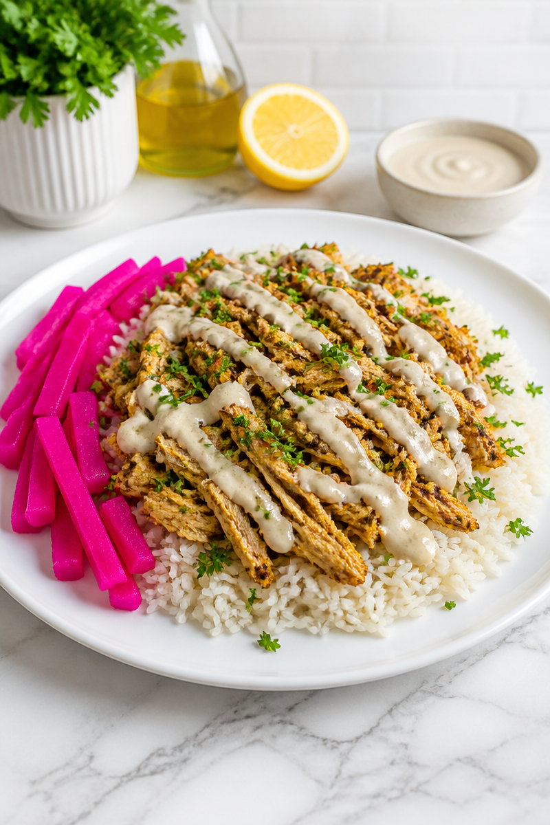 Slow Cooker Chicken Shawarma Rice Platter