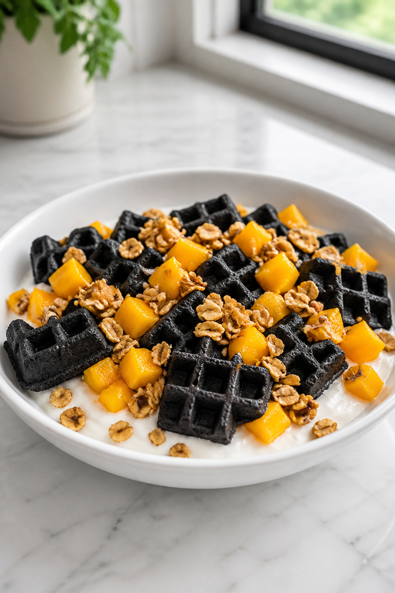 Spooky Black Waffle Breakfast Bowl
