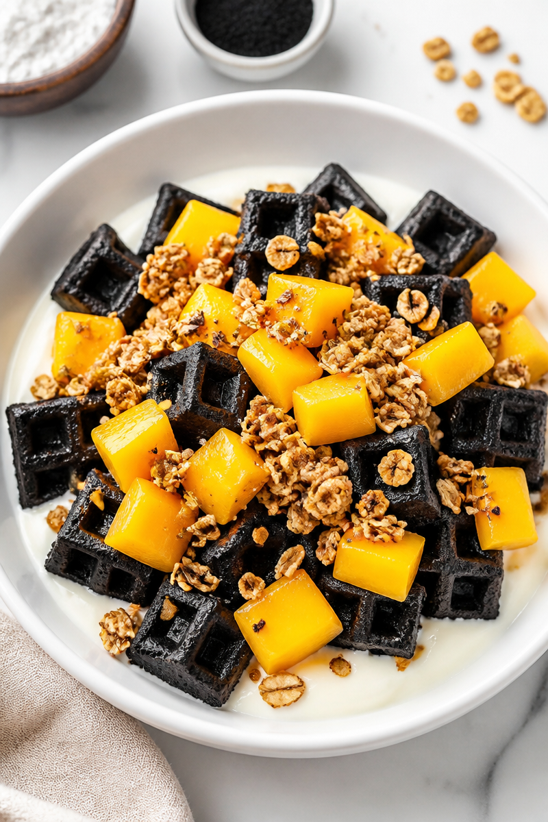 Spooky Black Waffle Breakfast Bowl