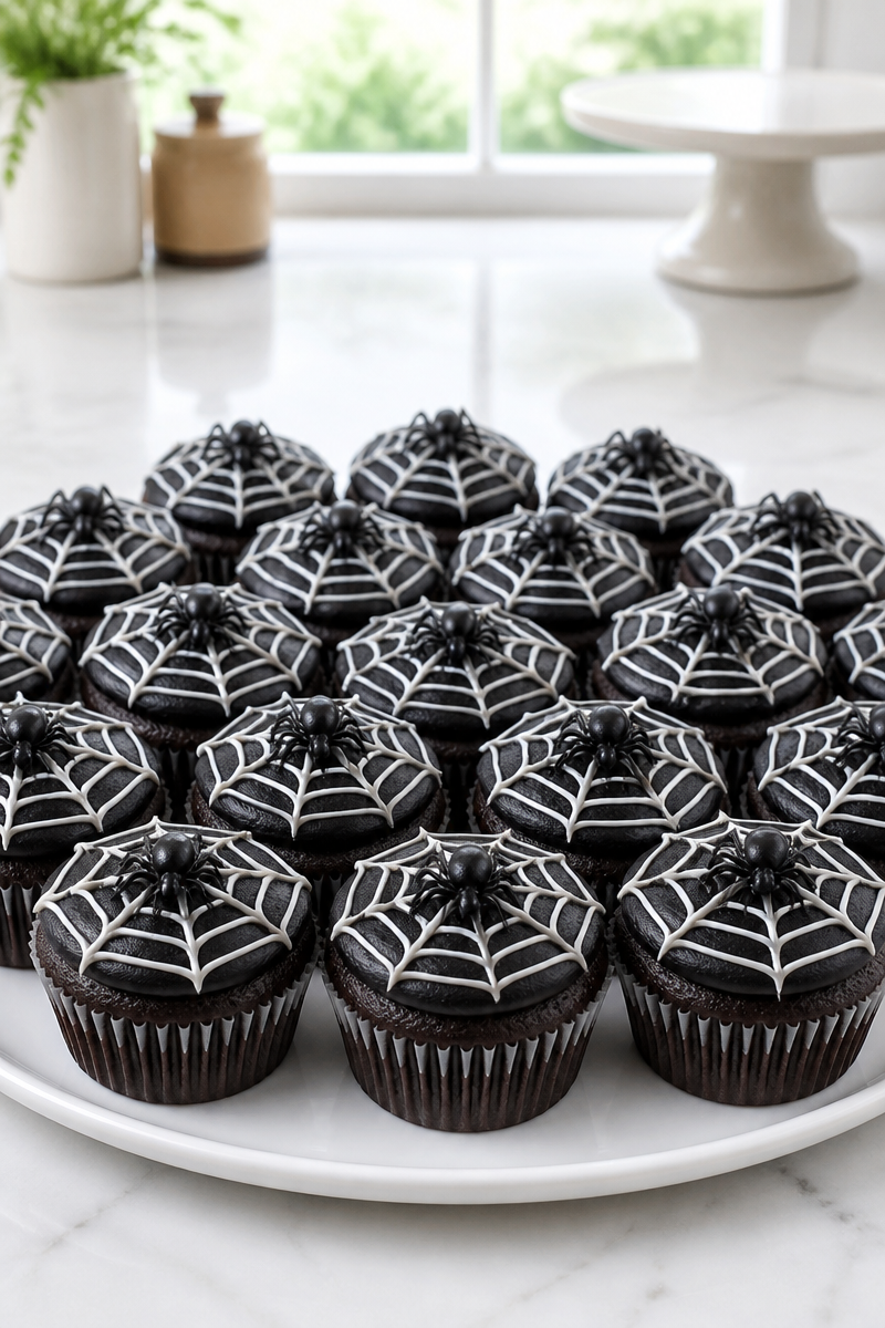 Spooky Halloween Spider Web Cupcakes