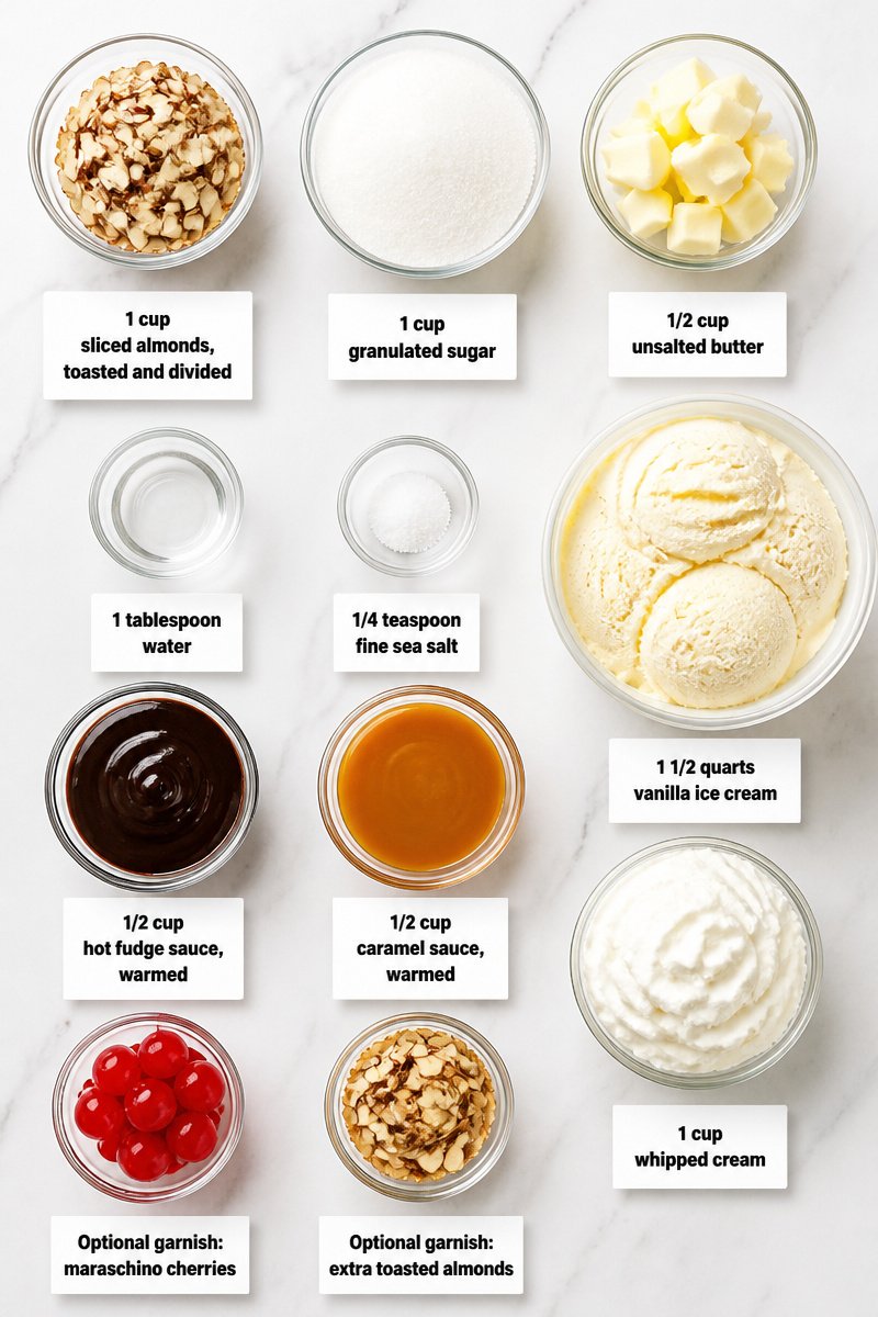 Toffee Almond Ice Cream Sundae