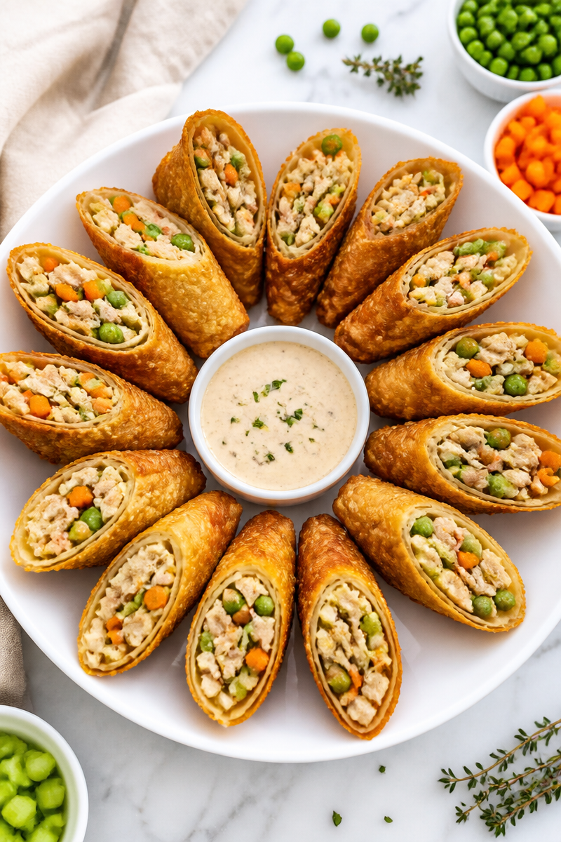Turkey Pot Pie Egg Roll Bite Turkey Pot Pie Egg Roll Bite