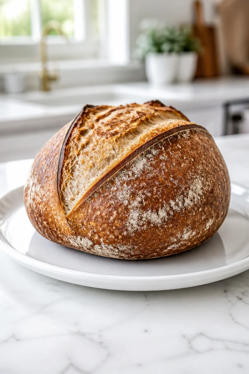 Artisan sourdough bread with a crusty texture and airy crumb