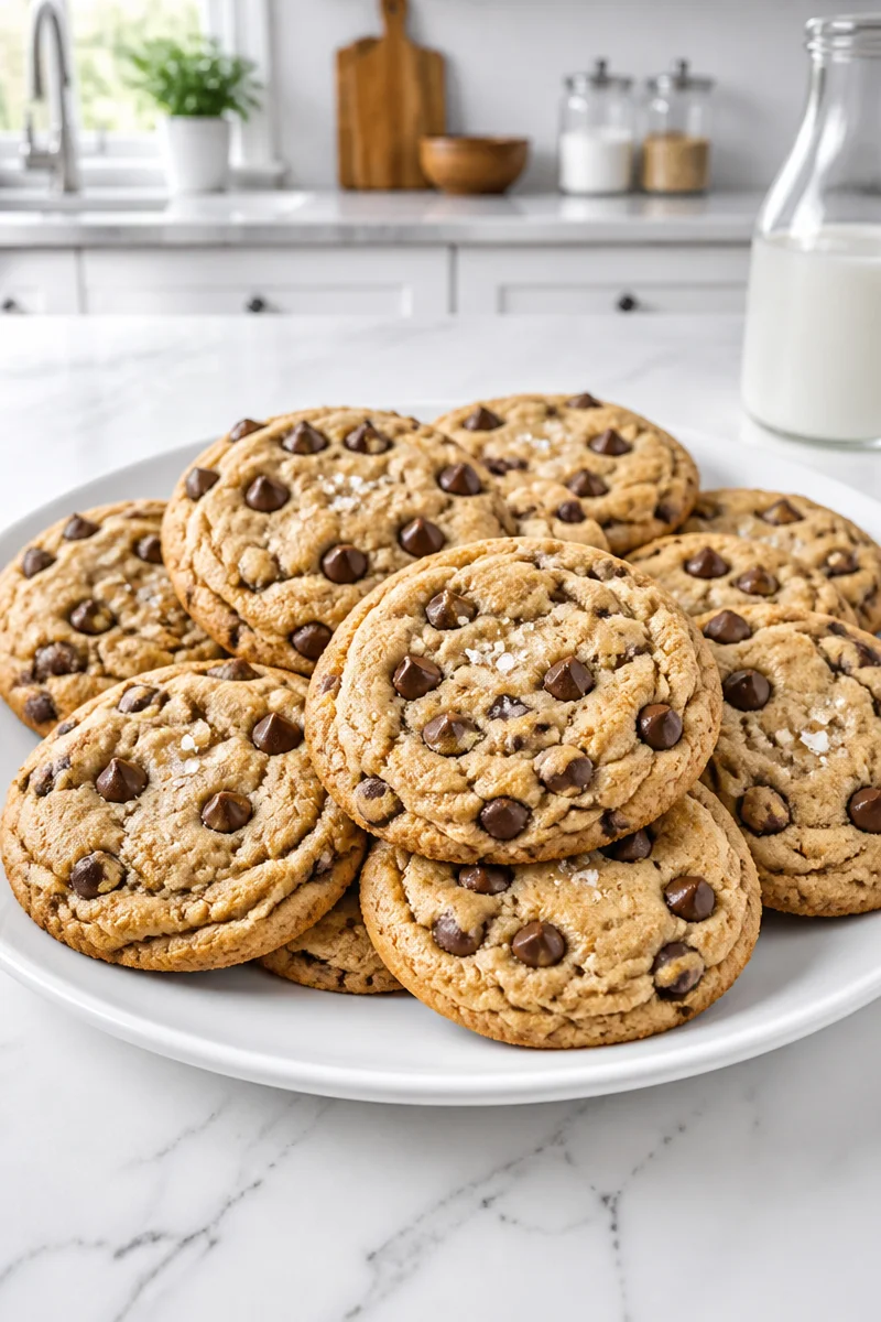 Classic chewy chocolate chip cookies on a baking tray