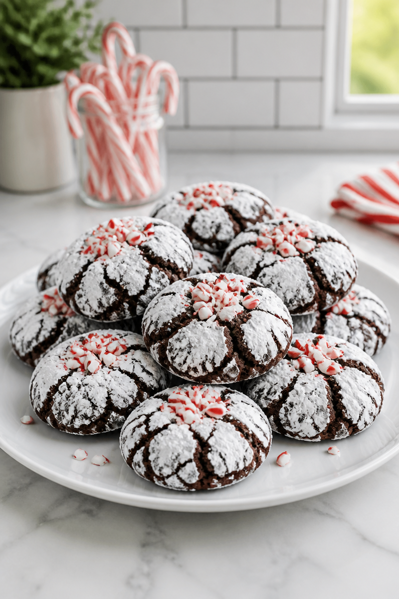 Candy Cane Chocolate Crinkle Cookie Candy Cane Chocolate Crinkle Cookie