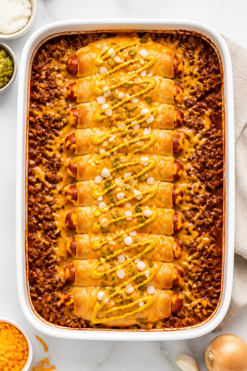 Cheesy Chili Dog Casserole Bake