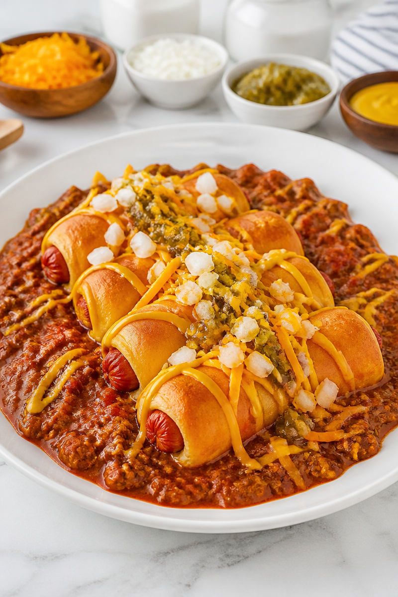 Cheesy Chili Dog Casserole Bake
