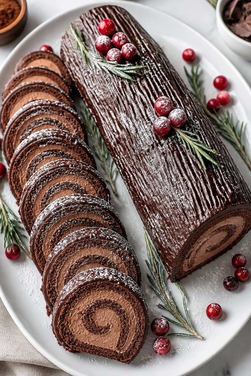 Classic Chocolate Buche De Noel Dessert
