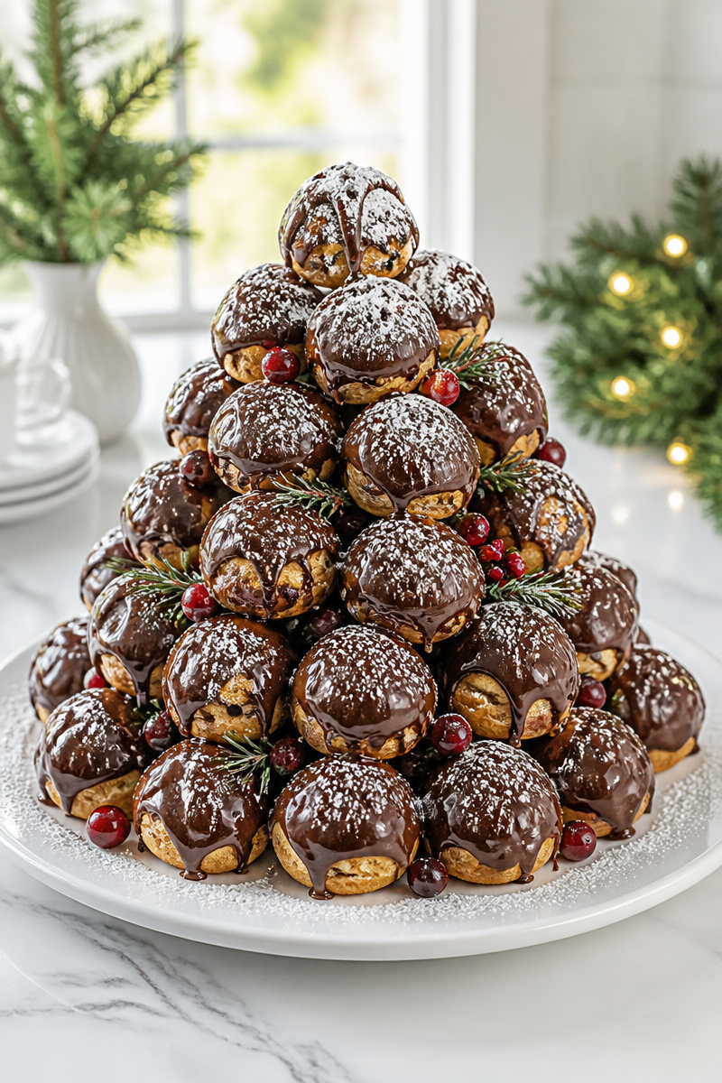 Classic Chocolate Profiterole Christmas Dessert
