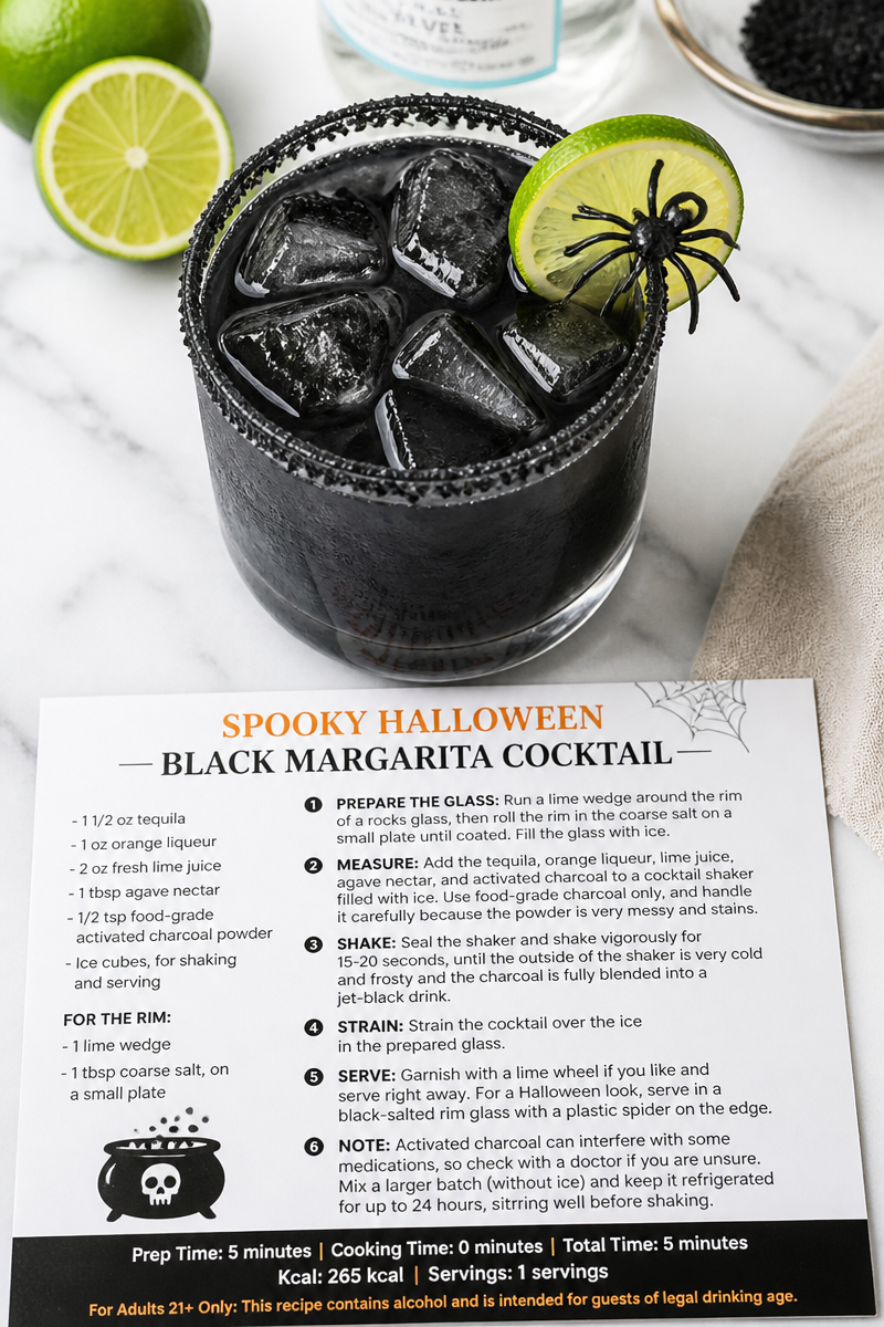 Spooky Halloween Black Margarita Cocktail