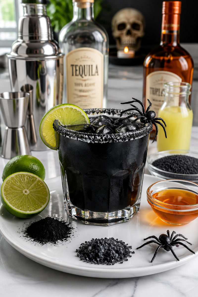 Spooky Halloween Black Margarita Cocktail