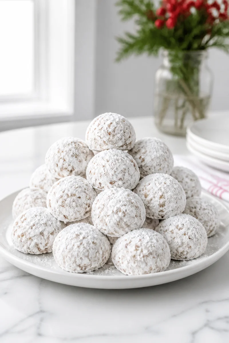 Classic Russian Tea Cake Christmas cookies dusted with powdered sugar