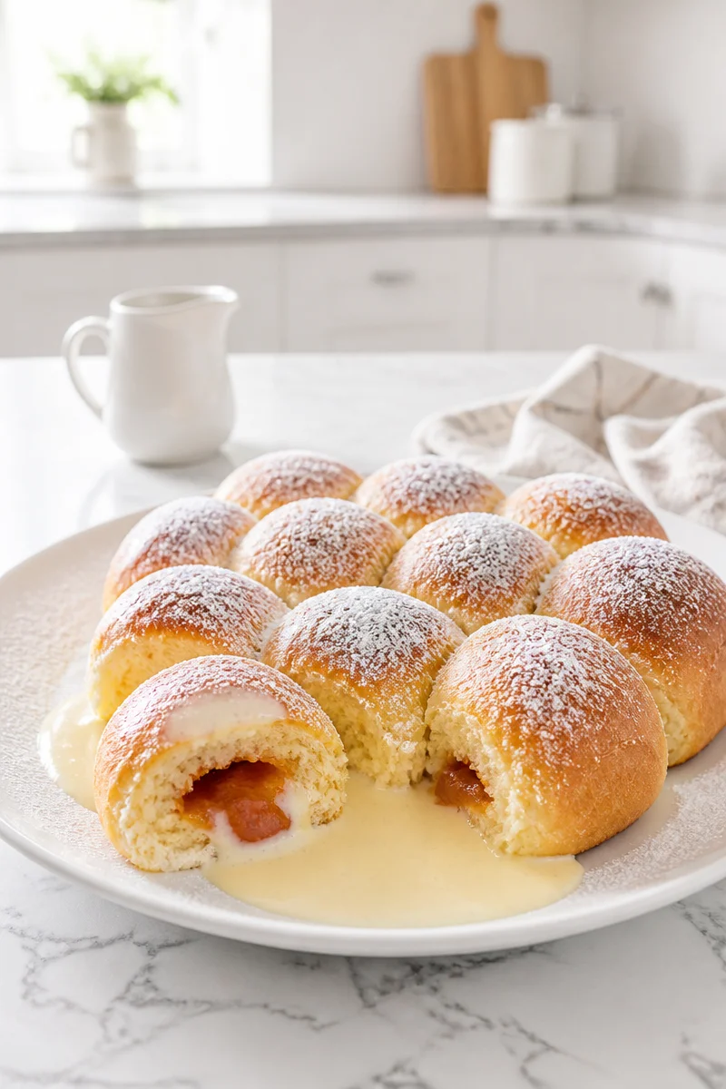 Fluffy jam-filled Austrian Buchteln buns fresh out of the oven