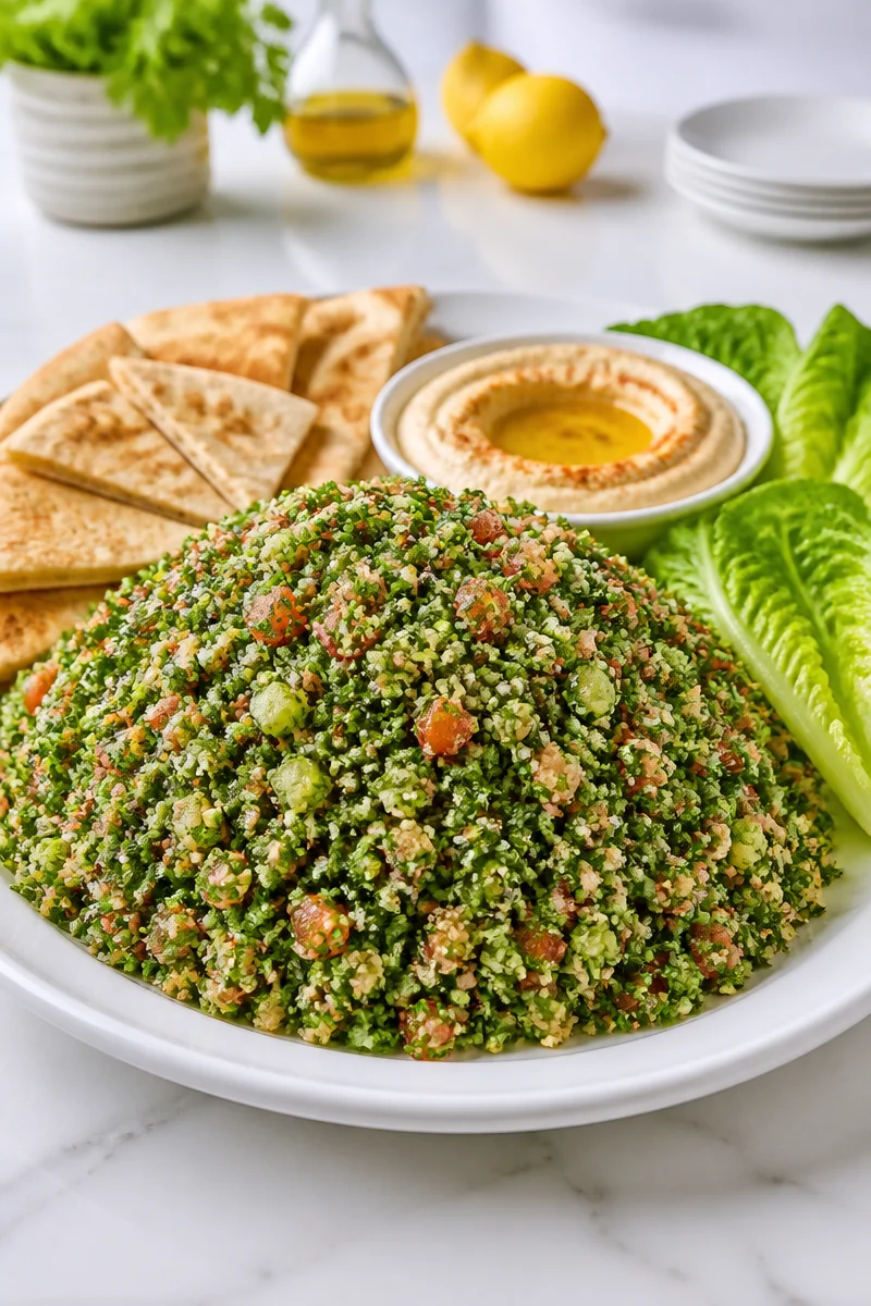 Fresh Parsley Mint Tabbouleh Salad served in a bowl with vibrant colors