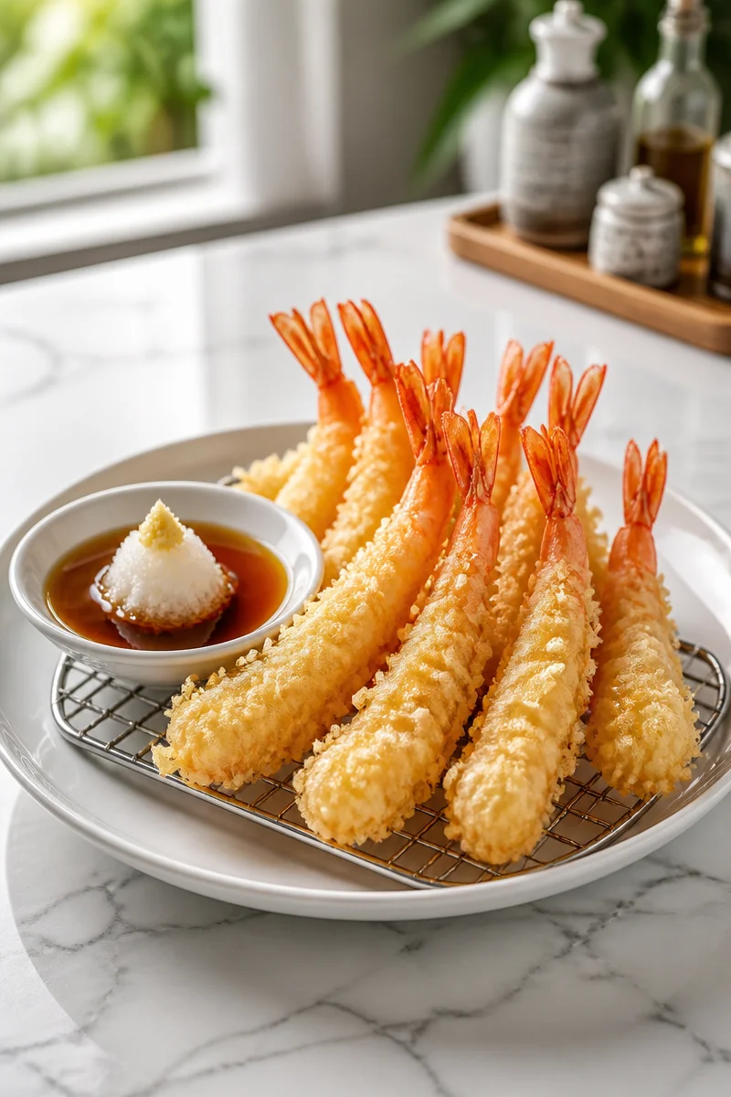 Crispy Japanese shrimp tempura served with dipping sauce